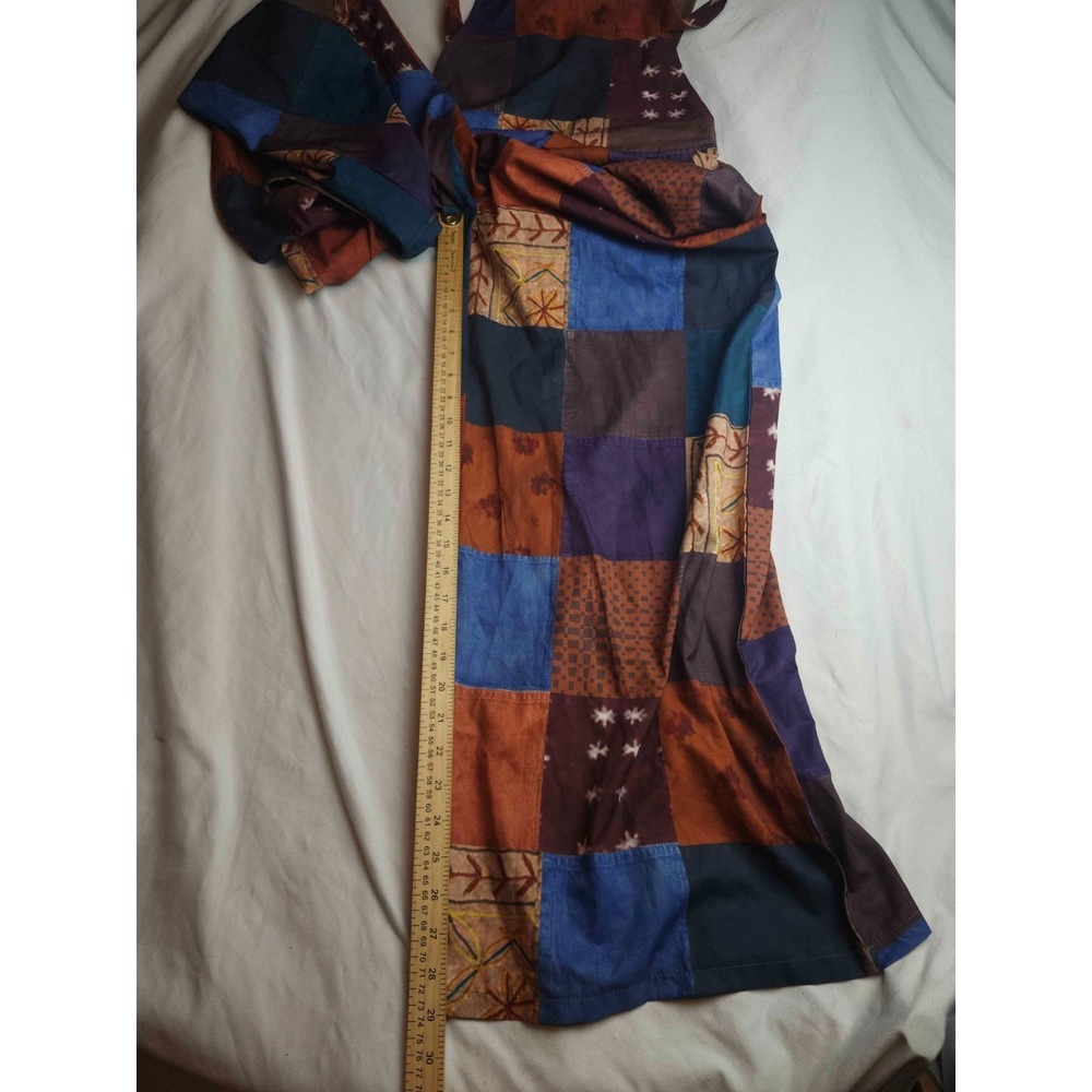 Romwe Patchwork Overalls Womens Size Large Brown Blue Boho Festival Artsy Casual - Picture 3 of 8